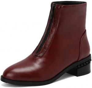 Женские ботильоны на массивном каблуке с молнией, высокие, в западном стиле QSPGONA, Wine Red