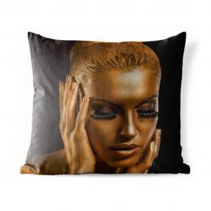 Уличная подушка MuchoWow - Женщина - Золото - Цвет - 50x50 см - Устойчивость к атмосферным воздействиям - Подушка для отдыха - Чехол на подушку - Хлопчатобумажная ткань - Декоративные чехлы на подушки, мультиколор