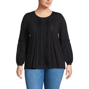 Топ с длинными рукавами и кружевными вставками Plus size Lands' End, Black