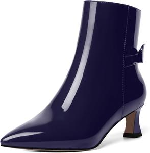 Женские ботильоны MOVINSTEPS с молнией, с бантом из лакированной кожи, с заостренным носком, для вечеринок, модные, с низким каблуком-ступицей, высотой до щиколотки, каблук 2 дюйма, Navy Blue