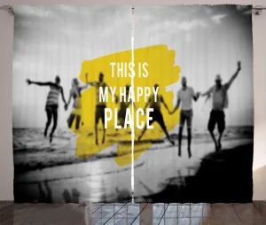 Штора в деревенском стиле ABAKUHAUS с пословицей Люди прыгают на пляже (размыто), присборенная штора для спальни с петлями и крючками, 280 x 225 см, земляной желтовато-серый Abakuhaus