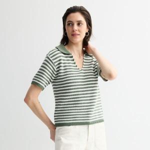 Женский свитер с короткими рукавами и воротником Sonoma Goods For Life, цвет white olive stripe