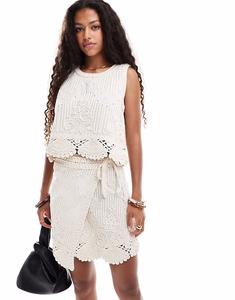 Топ крючком Object premium coord с аппликацией кремового цвета