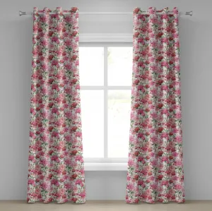 Шторы на люверсах ABAKUHAUS Shabby Flora, с графическим рисунком Цветущий летний/весенний сад с листьями и бутонами, декоративные двухпанельные шторы на окно, 280 см x 225 см, нежно-розовый Abakuhaus