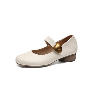 Туфли Мэри Джейн на массивном каблуке для женщин ZHR, Beige