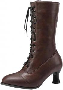 Женские винтажные ботильоны из искусственной кожи с шнуровкой, средний каблук, зимние праздничные туфли Generic, Brown