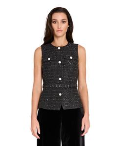 Женский жилет с круглым вырезом, пуговицами спереди и отделкой стразами Tahari ASL, Black Silver