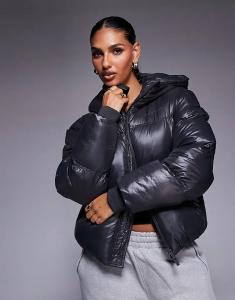 Good For Nothing Пуховик с капюшоном серого цвета