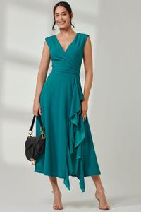 Платье макси с запахом и оборкой спереди Jolie Moi, зеленый