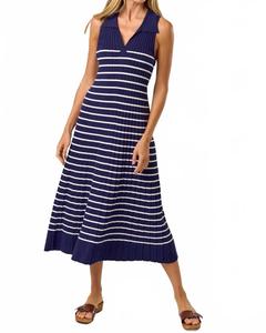 Полосатое безрукавное платье миди с рубчиком в темно-синем цвете Lalavon