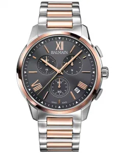 Мужские часы Swiss Chronograph Madrigal с двухцветным браслетом из нержавеющей стали, 42 мм Balmain