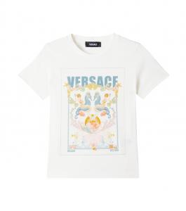 Футболка из хлопкового джерси с принтом Versace Kids, White+Multicolor