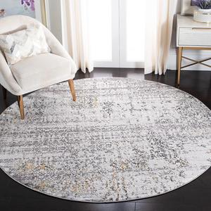 Ковер SAFAVIEH, 201 x 201 см, Amelia Collection, круглый, Grey & Ivory, дистресс-дизайн, без линьки и простой в уходе, идеален для помещений с высокой проходимостью в гостиной, спальне (ALA239F)