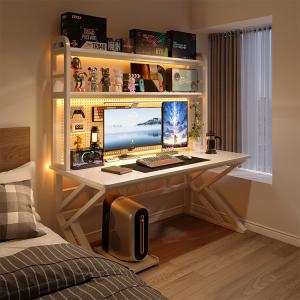 Компьютерный стол с перфорированной панелью 1,4 м белого цвета, полкой и стулом для домашнего офиса, 4 крючка и 3 магнитных держателя