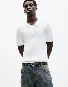 Трикотажная рубашка-поло Pull&Bear с короткими рукавами цвета «кремовый»