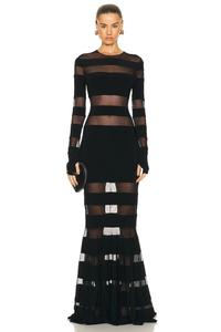 Платье «рыбий хвост» со сплетением Norma Kamali, цвет Black & Black Mesh