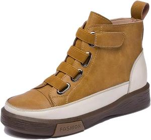 Женские ботинки Niiyyjj из натуральной кожи, винтажного цвета, с плоской подошвой и шнуровкой спереди, повседневные, Yellow No Fleece