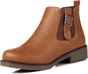 Женские повседневные ботильоны VOKLIN с круглым носком, плоской подошвой и невысоким каблуком, с пряжкой и эластичной вставкой, короткие стильные сапожки, Brown
