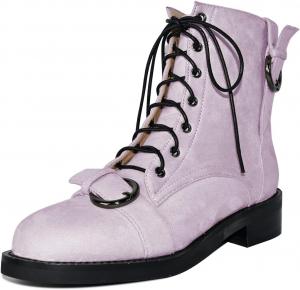 Женские ботинки YDN с круглыми носками, массивным низким каблуком, шнуровкой, ремешками и замшей, модные ботильоны с пряжкой, размер 4-15 США, Light Purple