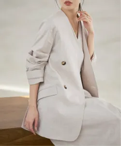 Льняная эластичная куртка с V-образным вырезом Noble, цвет Beige A