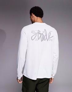 Быстросохнущая сетчатая футболка с принтом на спине, длинный рукав, белый цвет 4505