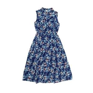 Женское летнее платье-сарафан из шифона с цветочным принтом, без рукавов, с воротником-стойкой и ярусами, миди Inspire Chic, Navy Blue