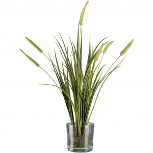 Креативная зеленая искусственная трава «Куст мискантуса в комке земли со стеклом» Creativ Green, зеленый