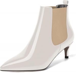 Женские лаковые ботильоны SKYSTERRY с острым носком, модные с низким каблуком-кистеном, высотой до щиколотки, каблук 2 дюйма, Beige White