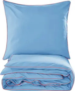 Комплект постельного белья базовый 140х200 синий с оранжевой окантовкой Cotton Market