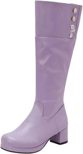 Женские высокие ботинки до колена с массивным каблуком, длинные ботильоны, осенняя и зимняя мода, обувь большого размера для женщин Generic, Purple