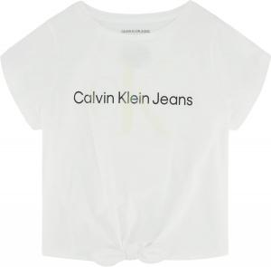 Футболка с короткими рукавами и логотипом Calvin Klein для девочек, завязывающейся спереди и без этикетки внутри, White Shiny