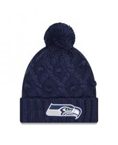 Big Girls College Navy Seattle Seahawks шапка с манжетами и помпоном New Era