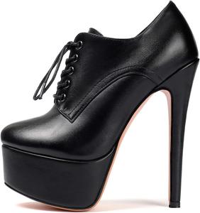 Женские ботильоны SAMMITOP с круглым носком, на шнуровке, с платформой и высокими каблуками, для вечеринок и платьев, Matteblack