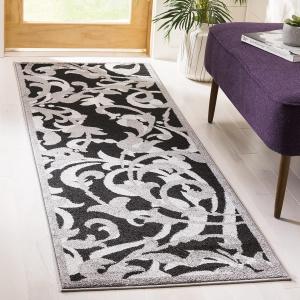 Ковер-дорожка SAFAVIEH, 69 x 214 см, Amherst Collection - Anthracite & Light Grey, цветочный орнамент, не линяет и прост в уходе, идеален для помещений с высокой проходимостью в гостиной, спальне (AMT428G)