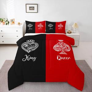 Erosebridal Комплект постельного белья Couples Comforter Set с королевской вышивкой, красный и черный лоскутный стеганый материал, дышащий, Multi 18