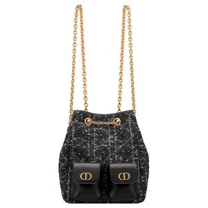 DIOR Хлопковый рюкзак Caro с кожаной спинкой, средний размер, женский, черный