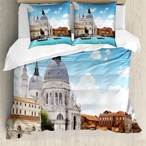 Пододеяльник ABAKUHAUS Venice, Гранд-канал Венеции, защита от клещей, подходит для аллергиков, с наволочками, 155 см x 220 см - 80 x 80 см, цвет "бледно-кофейный белый" Abakuhaus