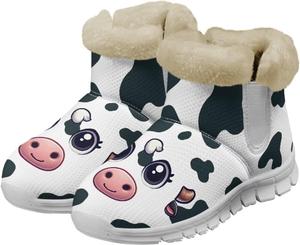 Женские зимние сапоги Howilath, утепленные ботильоны с флисовой и меховой подкладкой для путешествий и отдыха, Cartoon Cow Print