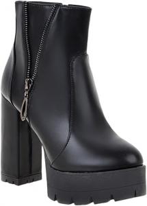 Женские ботильоны на массивном каблуке, короткие ботинки на высоком каблуке до щиколотки, ботинки на платформе GooMaShoes, Black 2