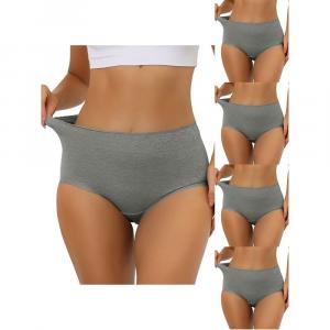 5 упаковок женского хлопкового нижнего белья с высокой посадкой и кружевной отделкой, трусики с полным покрытием для контроля живота ALLEGRA K, серый