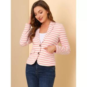Женский полосатый блейзер на пуговицах с длинными рукавами и зубчатыми лацканами ALLEGRA K, белый