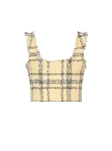 Укороченный топ из твида в блестящую клетку Balmain, желтый
