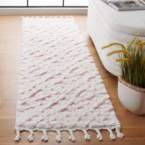Ковер-дорожка SAFAVIEH, 69 x 305 см, Moroccan Tassel Shag Collection, Ivory & Pink, без линьки, идеально для гостиной, прихожей, холла, спальни (MTS688U-210)