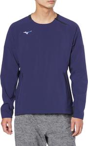 Мужская тренировочная футболка Mizuno 32MCA553 Tech Shield с круглым вырезом и длинными рукавами, ветрозащитная, эластичная, водоотталкивающая, синий