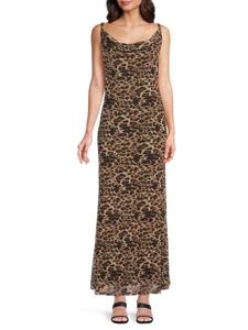 Платье макси с леопардовым принтом и сеткой Bebe, цвет Leopard