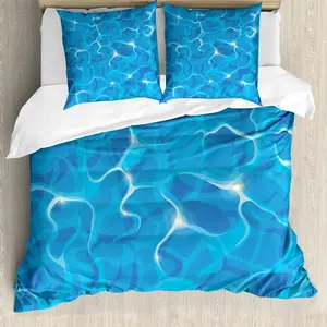 Пододеяльник ABAKUHAUS с водяным наполнителем, с рисунком ярких волн на поверхности воды, с защитой от клещей, подходит для аллергиков, с наволочками, 200 см x 200 см - 80 x 80 см, цвет: синий, аквамариновый, белый Abakuhaus