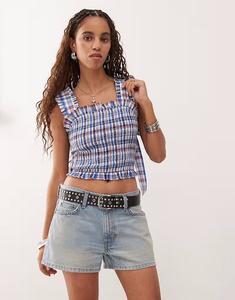 Топ в синюю клетку со сборками Collusion