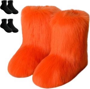 Женские короткие зимние сапоги с искусственным мехом, пушистые и мягкие, удобные, средние по голенище, на плоской подошве, модные, для свиданий, прогулок, фото и путешествий. В комплекте 2 пары носков с флисовой подкладкой. Generic, 20