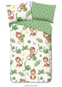 Постельное белье Good Morning "Играй" с обезьянкой и листьями - зеленый - 140 х 200 см - 100% хлопок Muller Textil