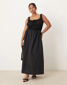 Платье макси из хлопковой смеси ASOS DESIGN Curve черного цвета